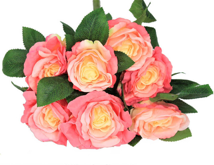 Yapay Çiçek 7 Dal Lüx İri Gül Demeti Açık Pembe - 2
