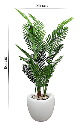 Dinazor Yumurtası Saksıda Yapay Ağaç 15 Yapraklı Madagaskar Areka Palmiyesi Ağacı 185 cm Beyaz - 5