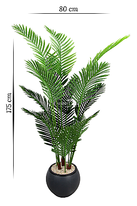 Küre Saksıda Yapay Ağaç 15 Yapraklı Madagaskar Areka Palmiyesi Ağacı 175 cm Antrasit - 5