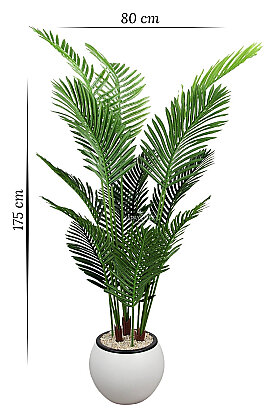 Küre Saksıda Yapay Ağaç 15 Yapraklı Madagaskar Areka Palmiyesi Ağacı 175 cm Beyaz - 5