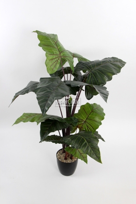 Yapay Ağaç 17 Yapraklı Alocasia Fil Kulağı Ağacı 150cm Yeşil-Kızıl - 2