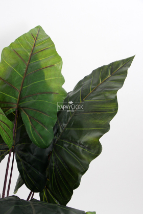 Yapay Ağaç 17 Yapraklı Alocasia Fil Kulağı Ağacı 150cm Yeşil-Kızıl - 3