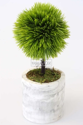 Yapay Ağaç Handmade Mermer Görünümlü Beton Saksıda Mini Top Kirpi Yeşil-Grafitigri Saksı - 1