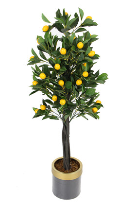 Yapay Limon Ağacı Metal Siyah-Gold Saksıda 140 cm - Yapay Çiçek Deposu