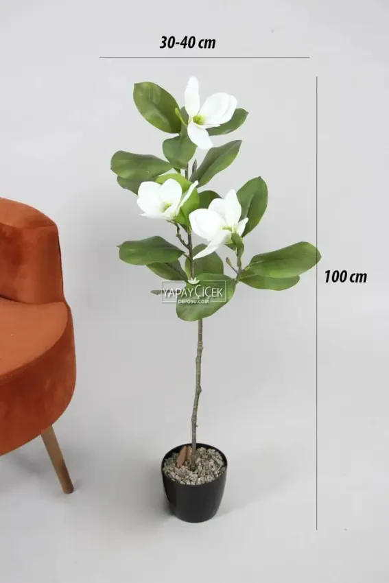 Yapay Çiçekli Manolya Ağacı 100 cm Beyaz - Yapay Çiçek Deposu