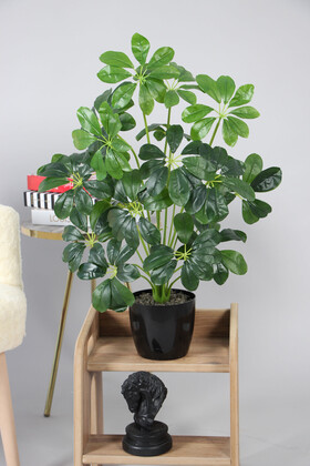 Yapay Şeflera Ağacı(schefflera bitkisi) 18 Yapraklı Siyah Saksıda 65cm Koyu Yeşil - 2