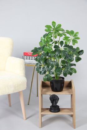 Yapay Şeflera Ağacı(schefflera bitkisi) 18 Yapraklı Siyah Saksıda 65cm Koyu Yeşil - 3