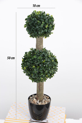 Yapay Mini Top Şimşir Ağacı 2 Katlı 50 cm Siyah Saksılı - 2