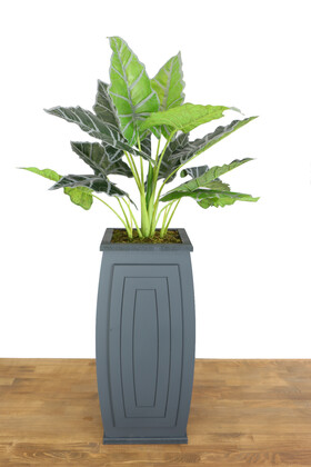 Yapay Alocasia Bitkisi Ahşap Saksıda 120 cm Yeşil-Gri - 2