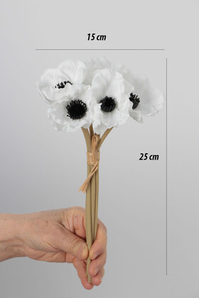 Yapay Çiçek Lüx Islak 6lı Anemon Demeti 25 cm Beyaz - 4