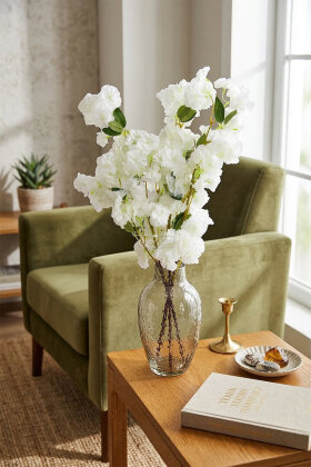 Yapay Lüx Kabarık Bahar Dalı 100 cm Beyaz - Yapay Çiçek Deposu