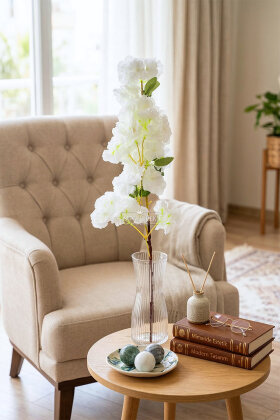 Yapay Lüx Kabarık Bahar Dalı 100 cm Beyaz - 2