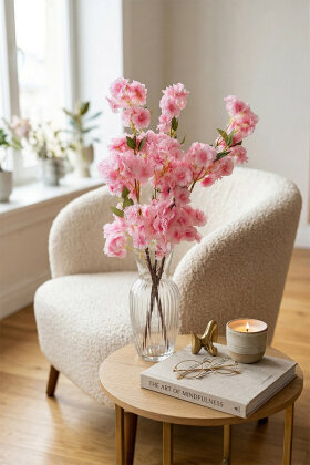 Yapay Lüx Kabarık Bahar Dalı 100 cm Pembe - Yapay Çiçek Deposu