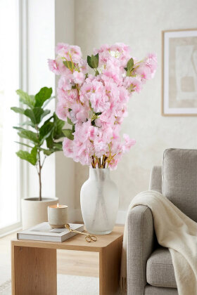 Yapay Lüx Kabarık Bahar Dalı 100 cm Toz Pembe - Yapay Çiçek Deposu