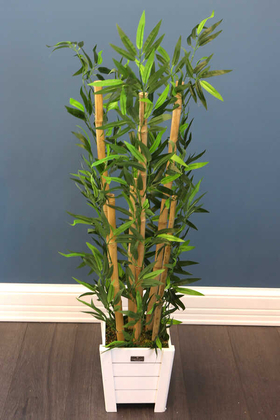 Yapay Bambu Ağacı 6 Gövde 110 cm(Beyaz Ahsap Saksı) - 3