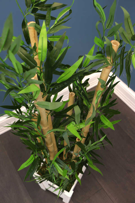 Yapay Bambu Ağacı 6 Gövde 110 cm(Beyaz Ahsap Saksı) - 4