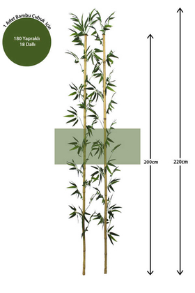220cm Yapay 18Dal Yapraklı Doğal Bambu Tip5 - 1