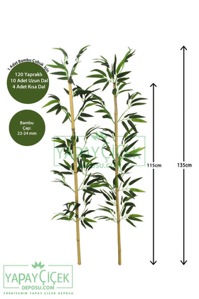 135 cm Yapay 14 Dal Yapraklı Doğal Bambu Tip10 - 1