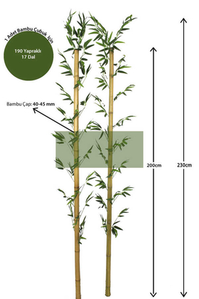 230 cm Yapay 17 Dal Yapraklı Doğal Bambu 40-45 mm Kalın Tip2 - 1