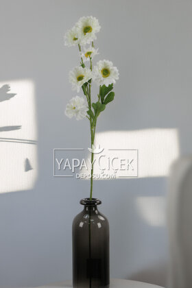 Yapay Çiçek 6 Çiçekli Fransız Gerberası Dalı 75 cm Beyaz - 2