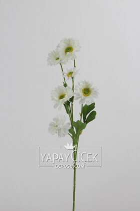 Yapay Çiçek 6 Çiçekli Fransız Gerberası Dalı 75 cm Beyaz - 3