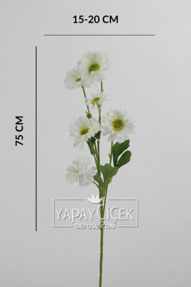 Yapay Çiçek 6 Çiçekli Fransız Gerberası Dalı 75 cm Beyaz - 4