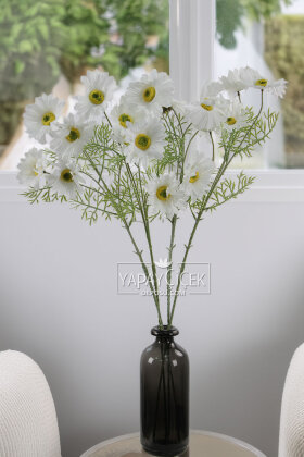 Yapay Çiçek 5 Çiçekli iskandinav Papatya Dalı 80 cm Beyaz - 2