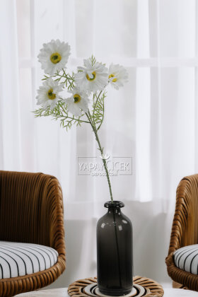 Yapay Çiçek 5 Çiçekli iskandinav Papatya Dalı 80 cm Beyaz - 3