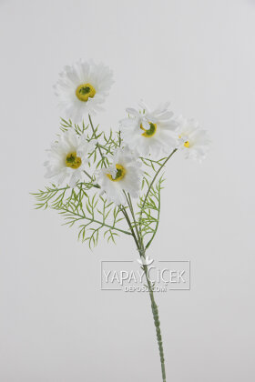 Yapay Çiçek 5 Çiçekli iskandinav Papatya Dalı 80 cm Beyaz - 4