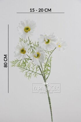 Yapay Çiçek 5 Çiçekli iskandinav Papatya Dalı 80 cm Beyaz - 5