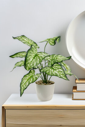 Beyaz Saksıda Yapay Bitki 12 Yapraklı Alba Green 47 cm Yeşil - Yapay Çiçek Deposu