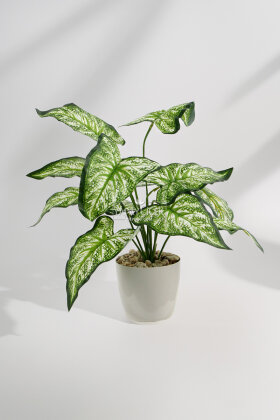 Beyaz Saksıda Yapay Bitki 12 Yapraklı Alba Green 47 cm Yeşil - 2