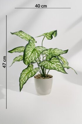 Beyaz Saksıda Yapay Bitki 12 Yapraklı Alba Green 47 cm Yeşil - 3