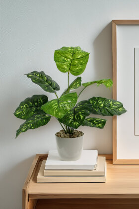 Beyaz Saksıda Yapay Bitki 12 Yapraklı Lumina 47 cm Yeşil - Yapay Çiçek Deposu