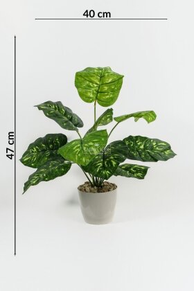 Beyaz Saksıda Yapay Bitki 12 Yapraklı Lumina 47 cm Yeşil - 3