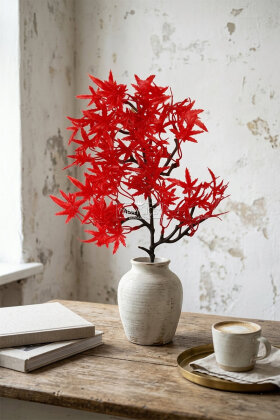 Yapay Bitki 3 Dallı Premium Aralia Demeti 35 cm Kırmızı - 2