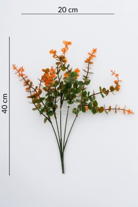 Yapay Bitki 5 Dallı Okaliptus Bitki Demeti 40 cm Yeşil - Turuncu - 4