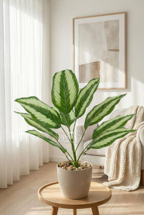 Beyaz Saksıda Yapay Bitki 9 Yapraklı Elysium 40 cm Yeşil - Yapay Çiçek Deposu