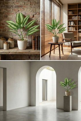 Beyaz Saksıda Yapay Bitki 9 Yapraklı Elysium 40 cm Yeşil - 2