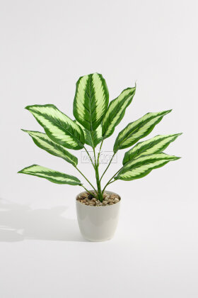 Beyaz Saksıda Yapay Bitki 9 Yapraklı Elysium 40 cm Yeşil - 3