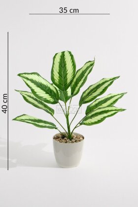 Beyaz Saksıda Yapay Bitki 9 Yapraklı Elysium 40 cm Yeşil - 4