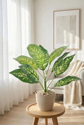 Beyaz Saksıda Yapay Bitki 9 Yapraklı İsis 40 cm Yeşil - Yapay Çiçek Deposu