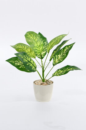 Beyaz Saksıda Yapay Bitki 9 Yapraklı İsis 40 cm Yeşil - 3