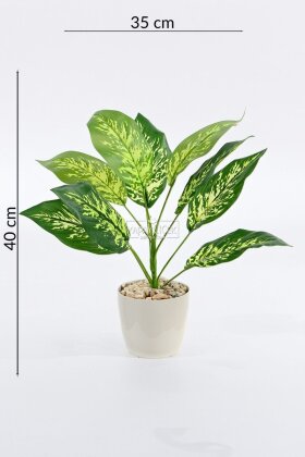 Beyaz Saksıda Yapay Bitki 9 Yapraklı İsis 40 cm Yeşil - 4
