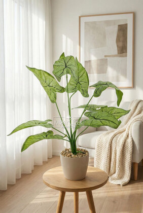 Beyaz Saksıda Yapay Bitki 9 Yapraklı Matris 40 cm Yeşil - Yapay Çiçek Deposu