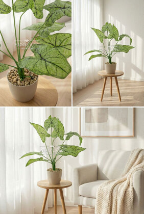 Beyaz Saksıda Yapay Bitki 9 Yapraklı Matris 40 cm Yeşil - 2