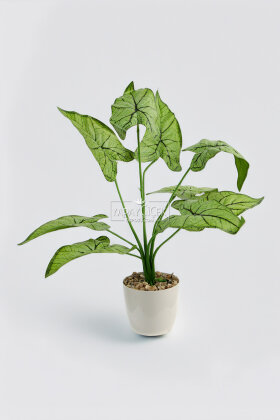 Beyaz Saksıda Yapay Bitki 9 Yapraklı Matris 40 cm Yeşil - 3