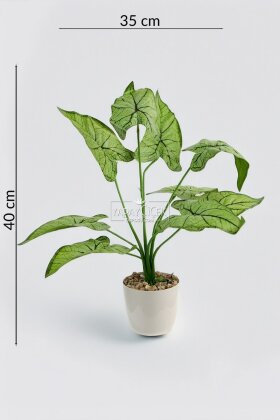 Beyaz Saksıda Yapay Bitki 9 Yapraklı Matris 40 cm Yeşil - 4