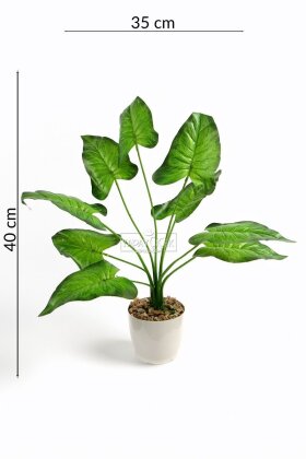 Beyaz Saksıda Yapay Bitki 9 Yapraklı Sira 40 cm Yeşil - 4