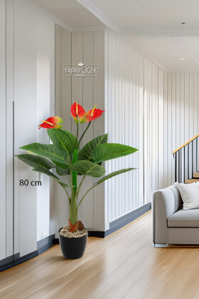 Yapay Ağaç Çiçekli Gala Bitkisi 70 cm(9 Yaprakli-3 Çiçekli) - Yapay Çiçek Deposu